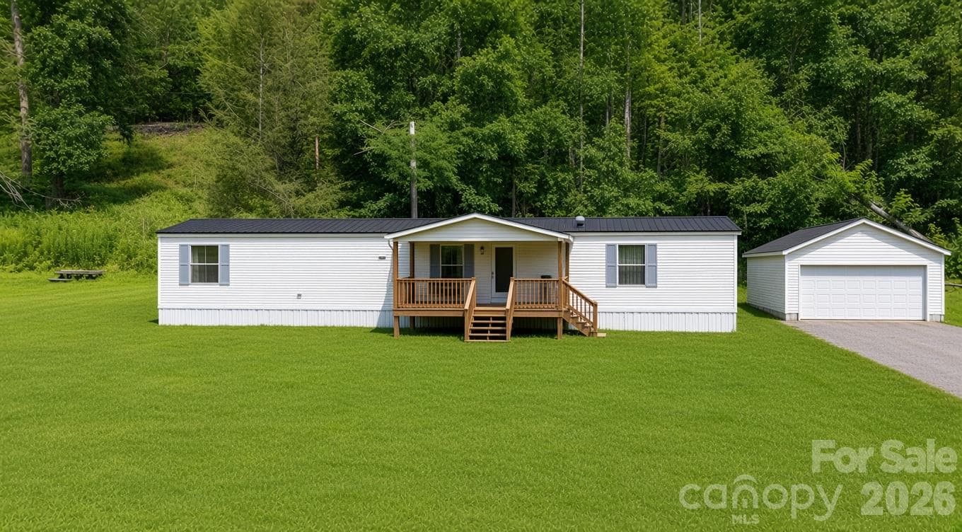 This is an Ai example of how easy it would be to improve the property with a covered porch and a detached garage - 492 Chestnut Mountain Road, Spruce Pine