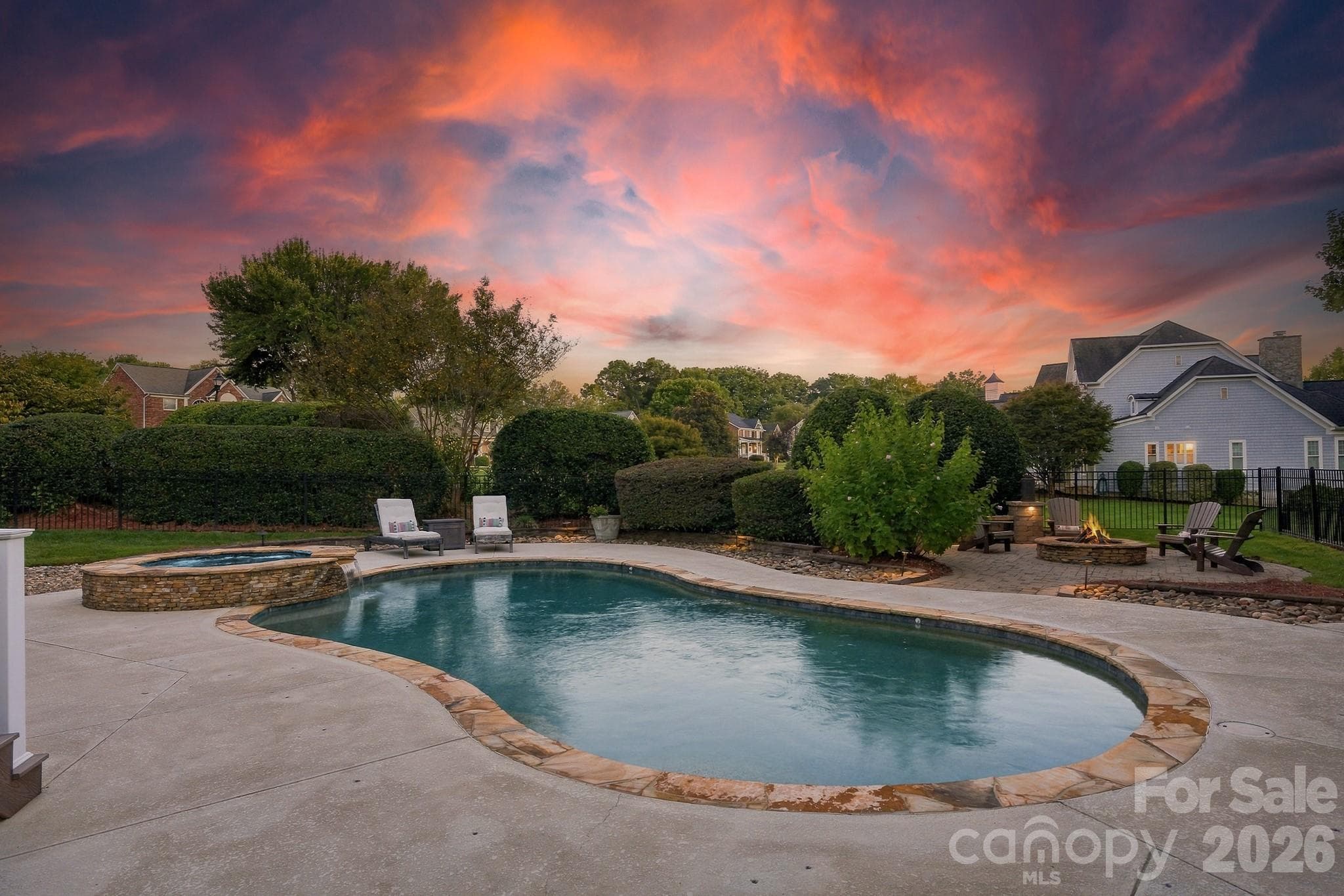 Twilight Photos of Pool Area - 105 Kings Crest Drive, Mooresville