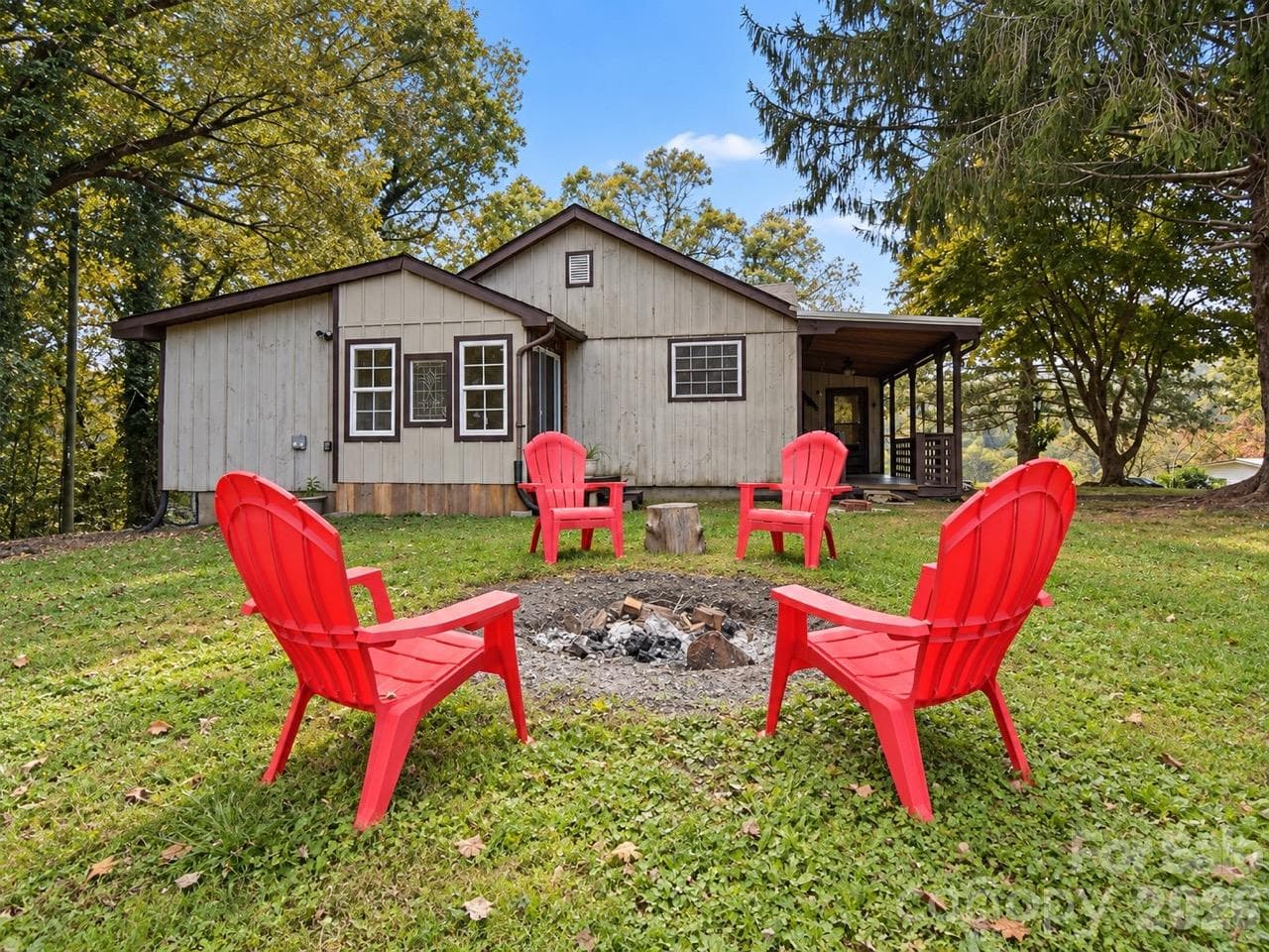 Side of House and Fire Pit - 62 Hughey Drive, Mills River