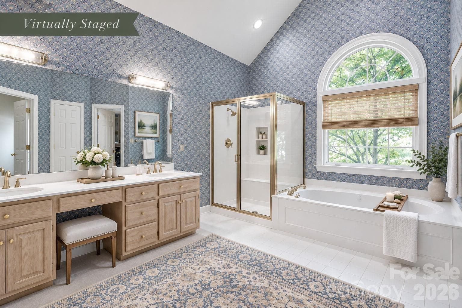 Primary bathroom with dual sinks, separate shower and tub - 890 Lyerly Ridge Road NW, Concord