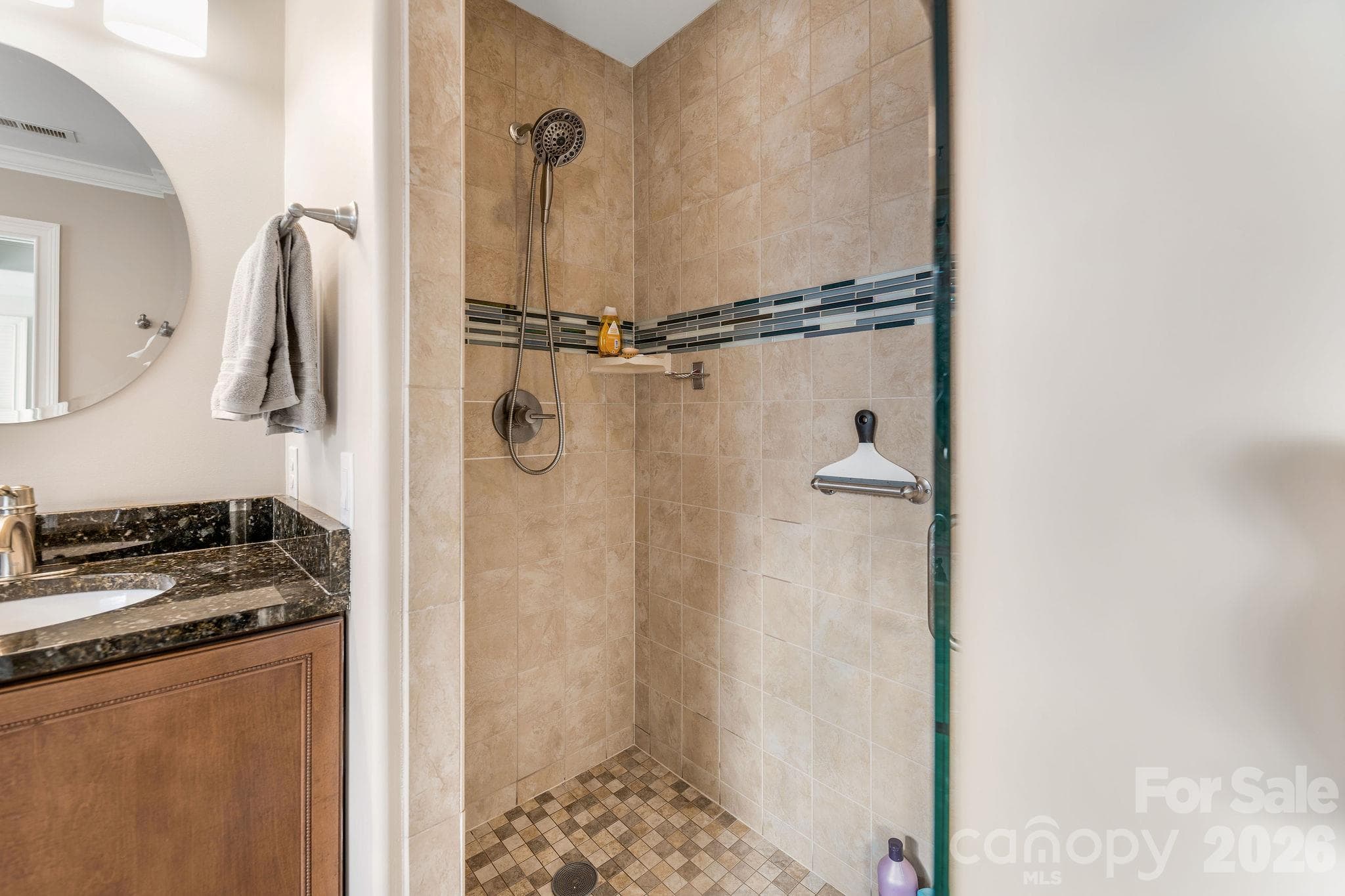Beautifully tiled walk-in shower in primary ensuite - 28 Penley Park Drive, Weaverville