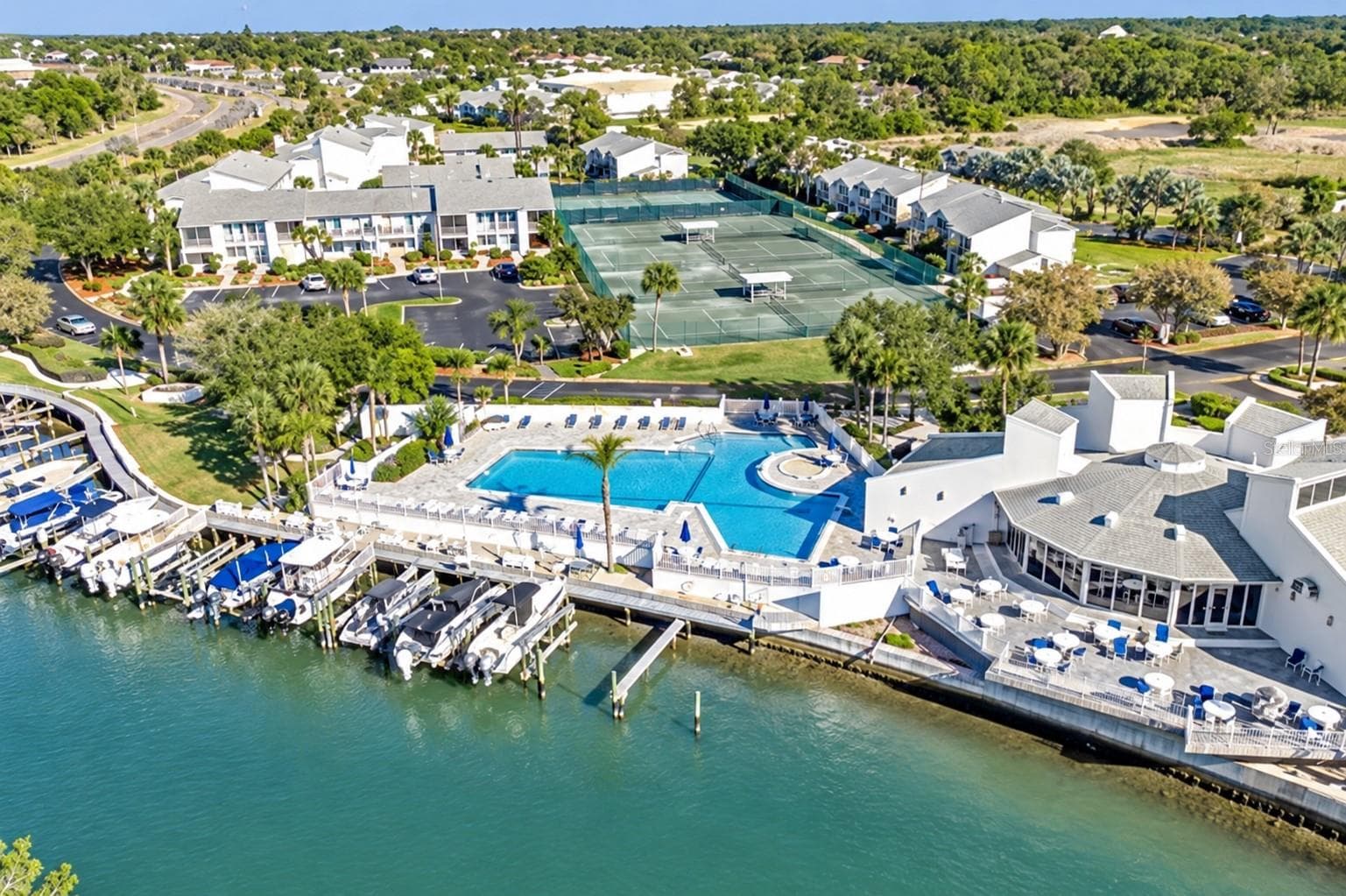 AERIAL OF MARINA, POOL & TENNIS/PICKLEBALL COURTS - 11531 SHIPWATCH DR #1037, LARGO