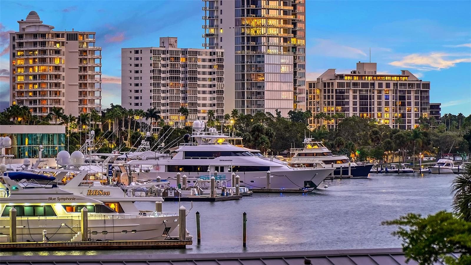 Dusk shot of Marina Jack - 609 GOLDEN GATE PT #301, SARASOTA