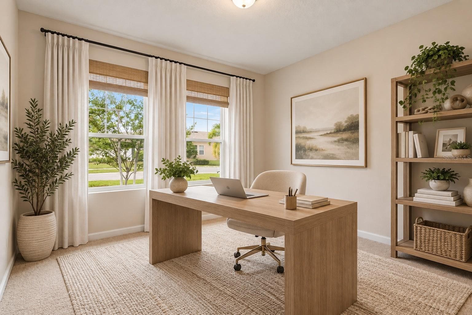 Virtual Staging Furniture and Curtains Bedroom #2 as an office - 1261 ANCHOR BEND DR, RUSKIN