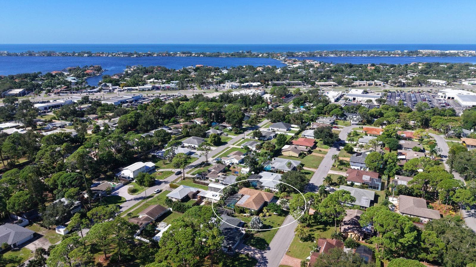 Aerial View showing the proximity to the Intracoastal Waterways, the Gulf and Siesta Key! - 2295 PINE VIEW CIR, SARASOTA