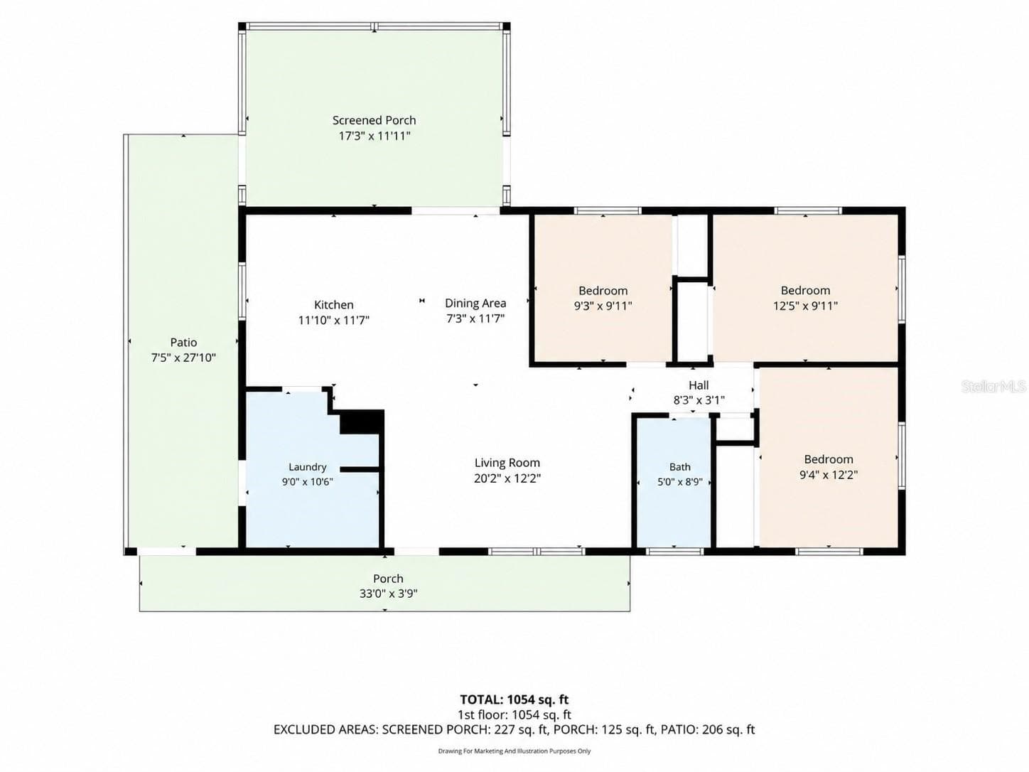 Measurements approximate; 1,054 SF includes laundry area. Buyer to verify square footage and heated living area. - 8232 82ND AVE, SEMINOLE