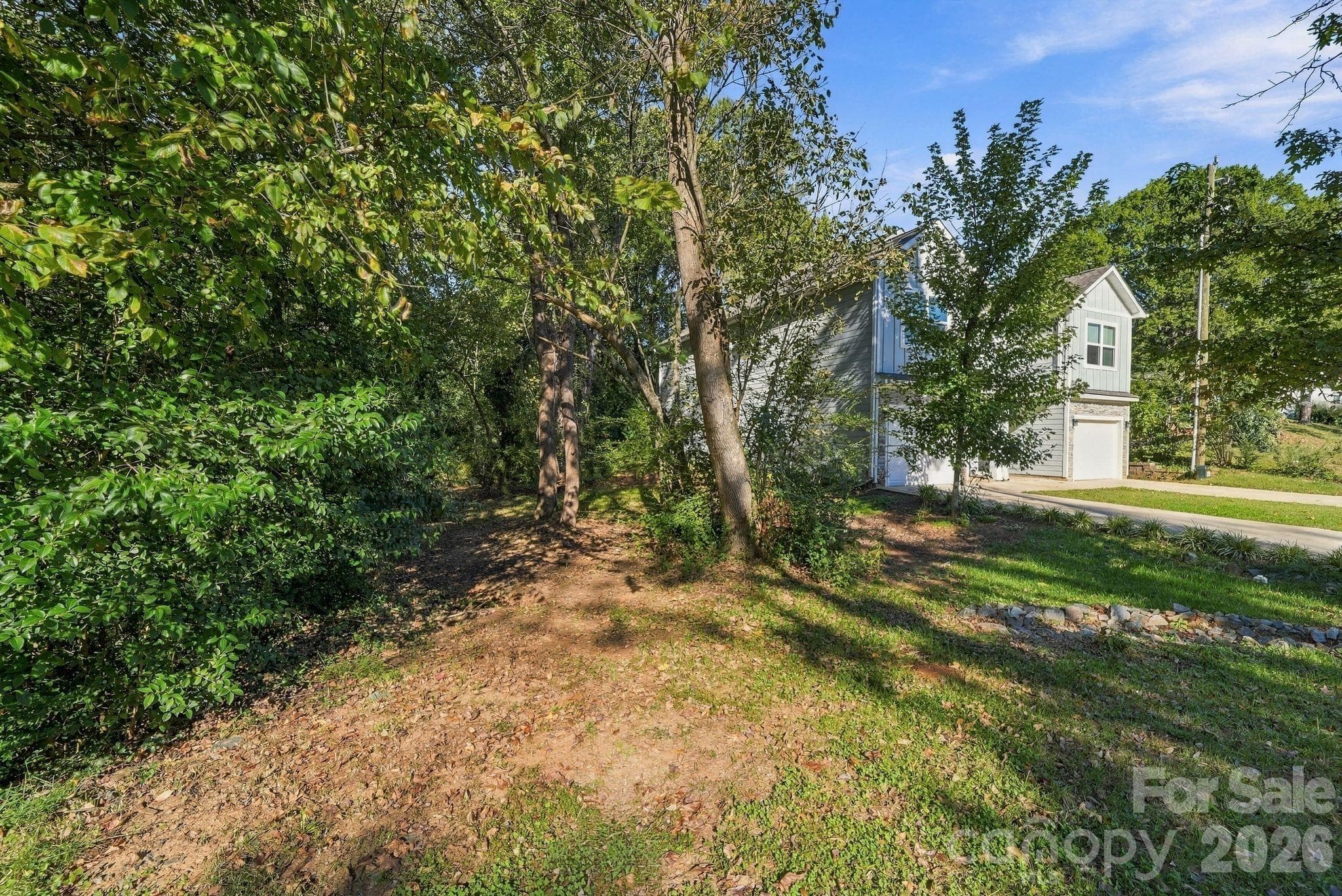 Private, wooded side yard - 4715 Crestmont Drive, Charlotte