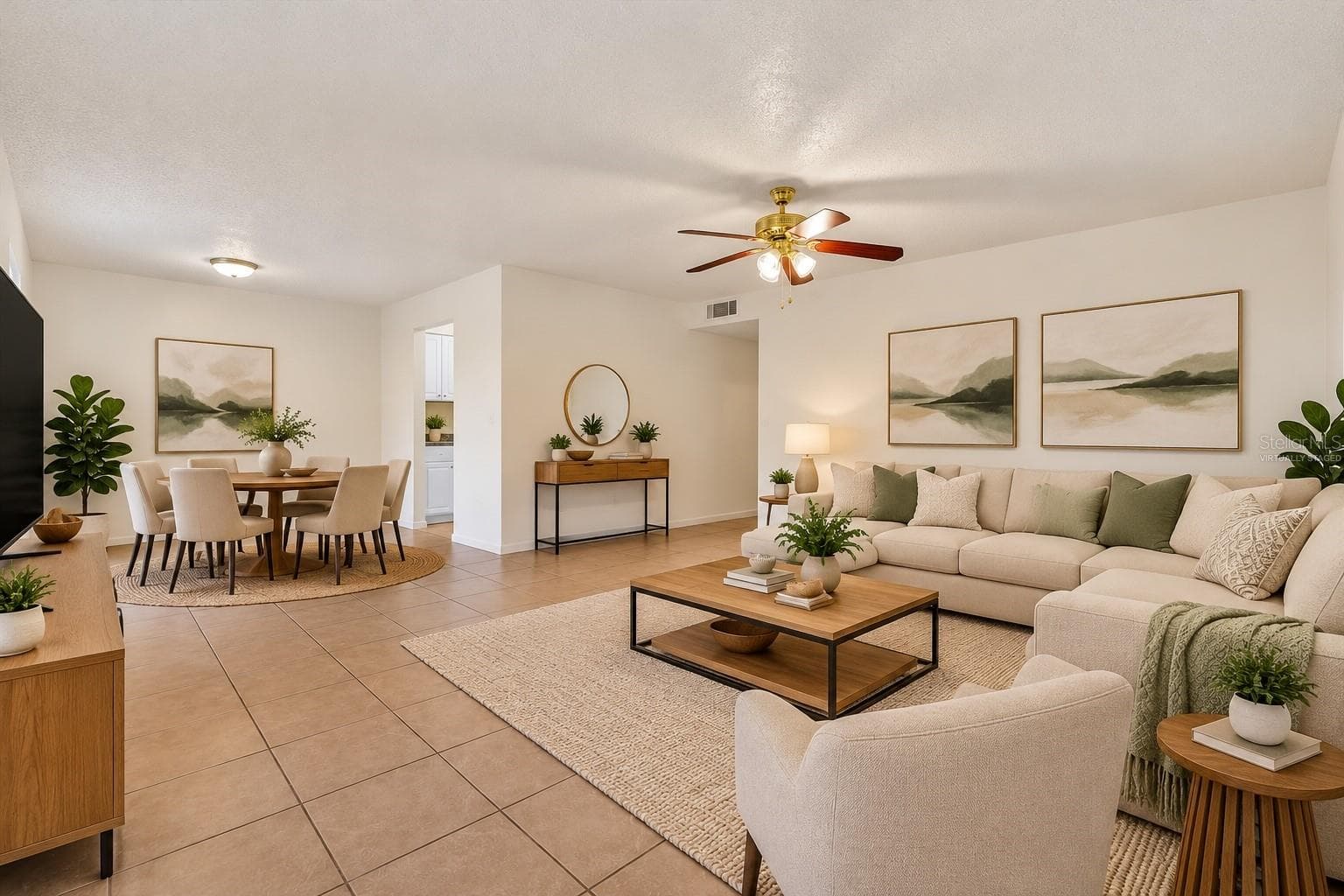 Living room / Dinning room combo virtually staged - 9130 TUDOR DR #M105, TAMPA