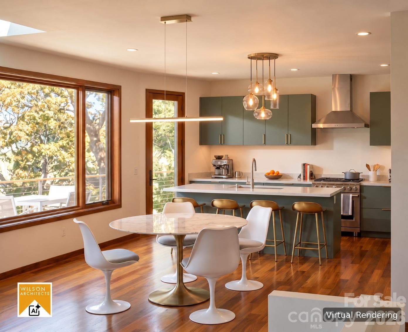 Open dining, kitchen, living concept for 31 Trade Street. Virtual Rendering by Wilson Architects. - 31 Trade Street, Asheville