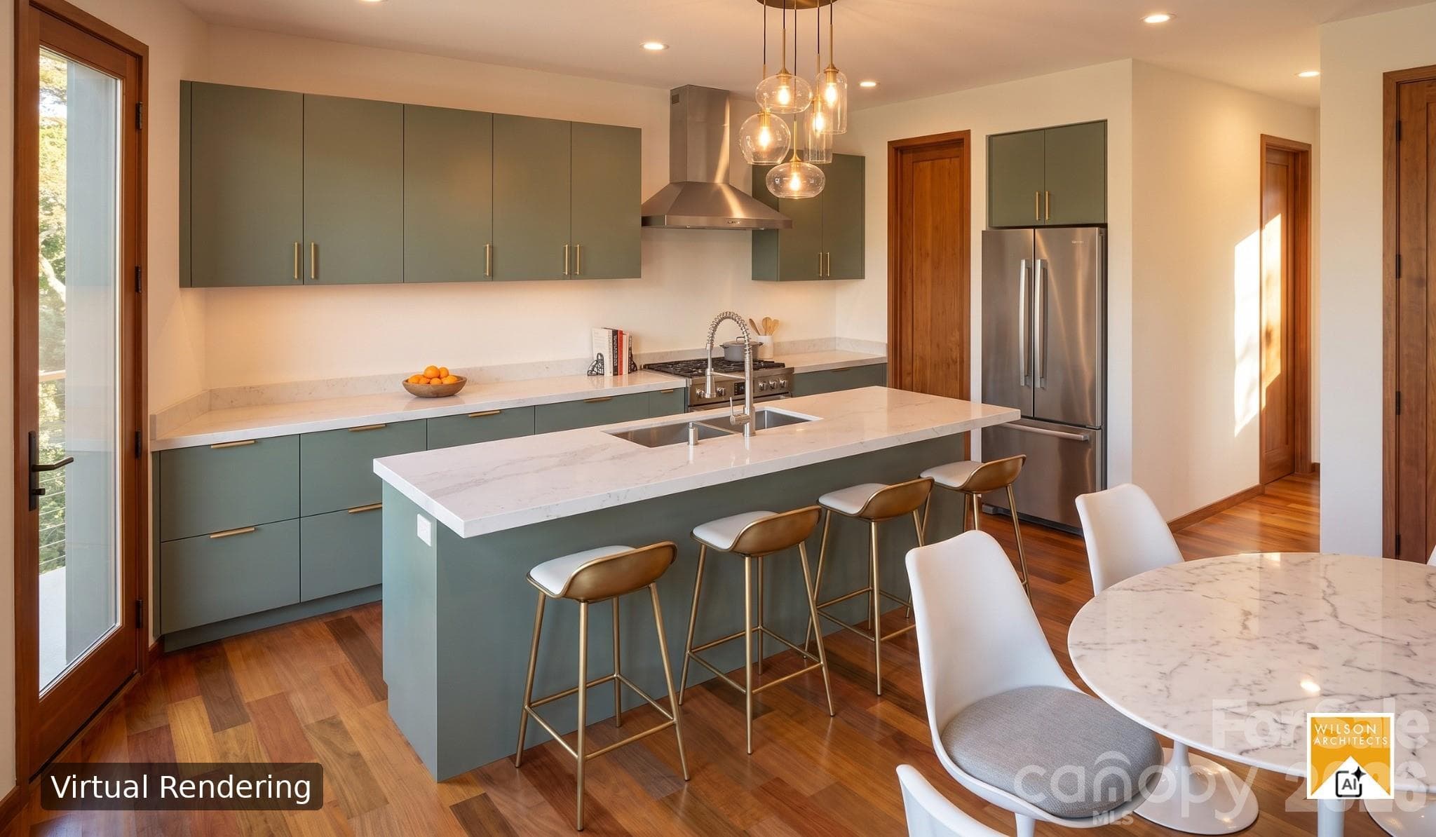 Modern, custom and functional kitchen for everyday living. Virtual Rendering by Wilson Architects. - 31 Trade Street, Asheville