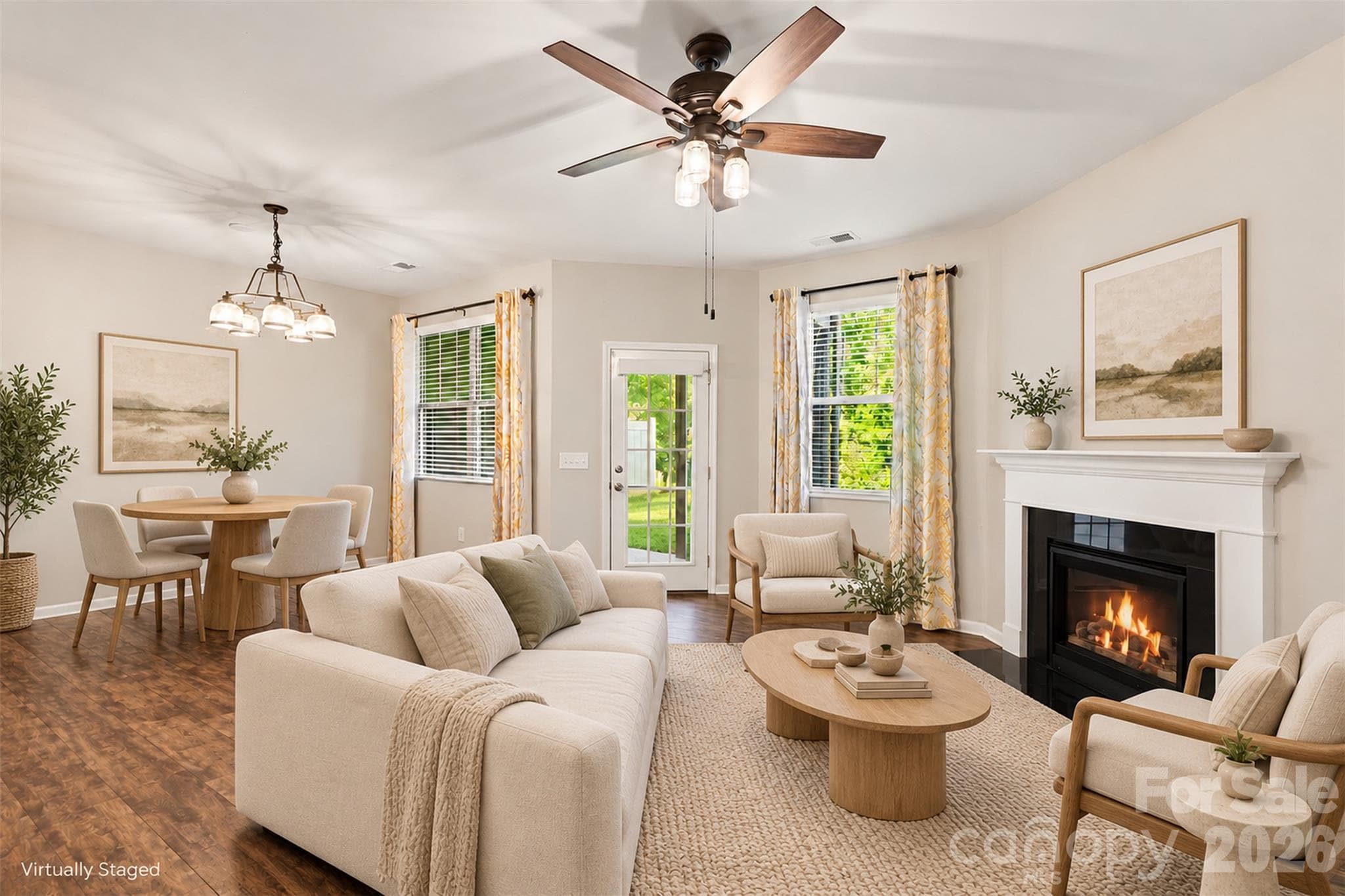 Living Room- Virtually Staged Fireplace digtially enhanced - 306 Ascot Run Way, Fort Mill