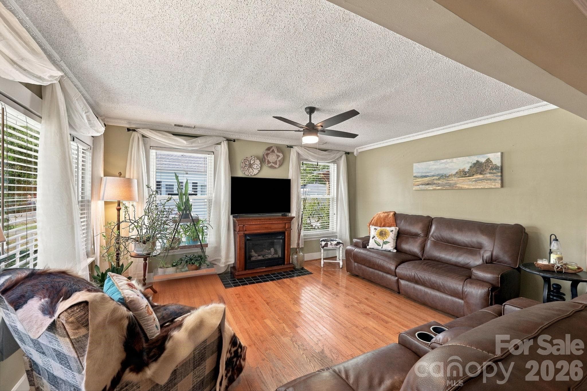 Spacious living room with gas logs - 613 Salisbury Street, China Grove