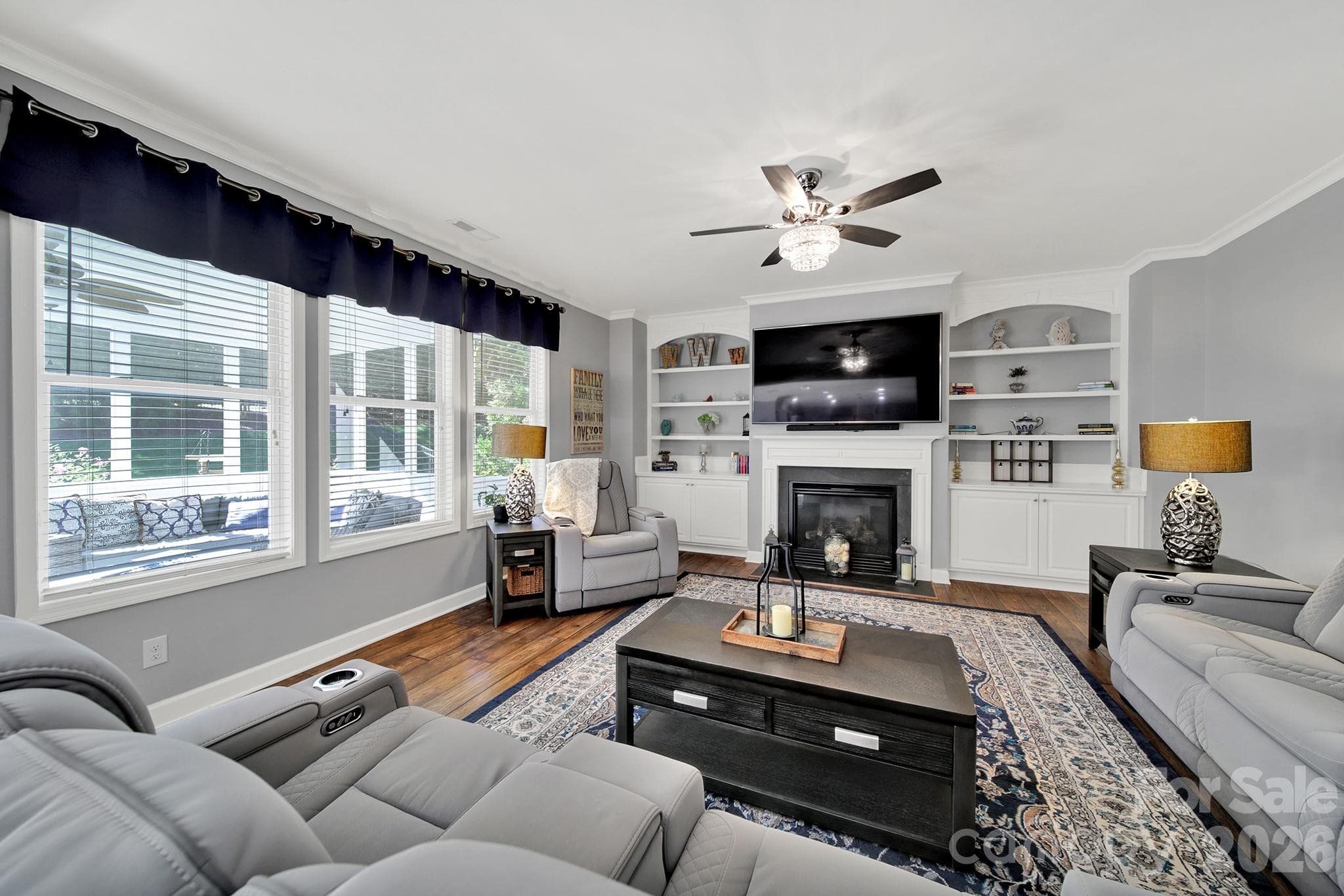 Family Room with Built-ins and Gas Fireplace - 17219 W Marbella Lane, Fort Mill