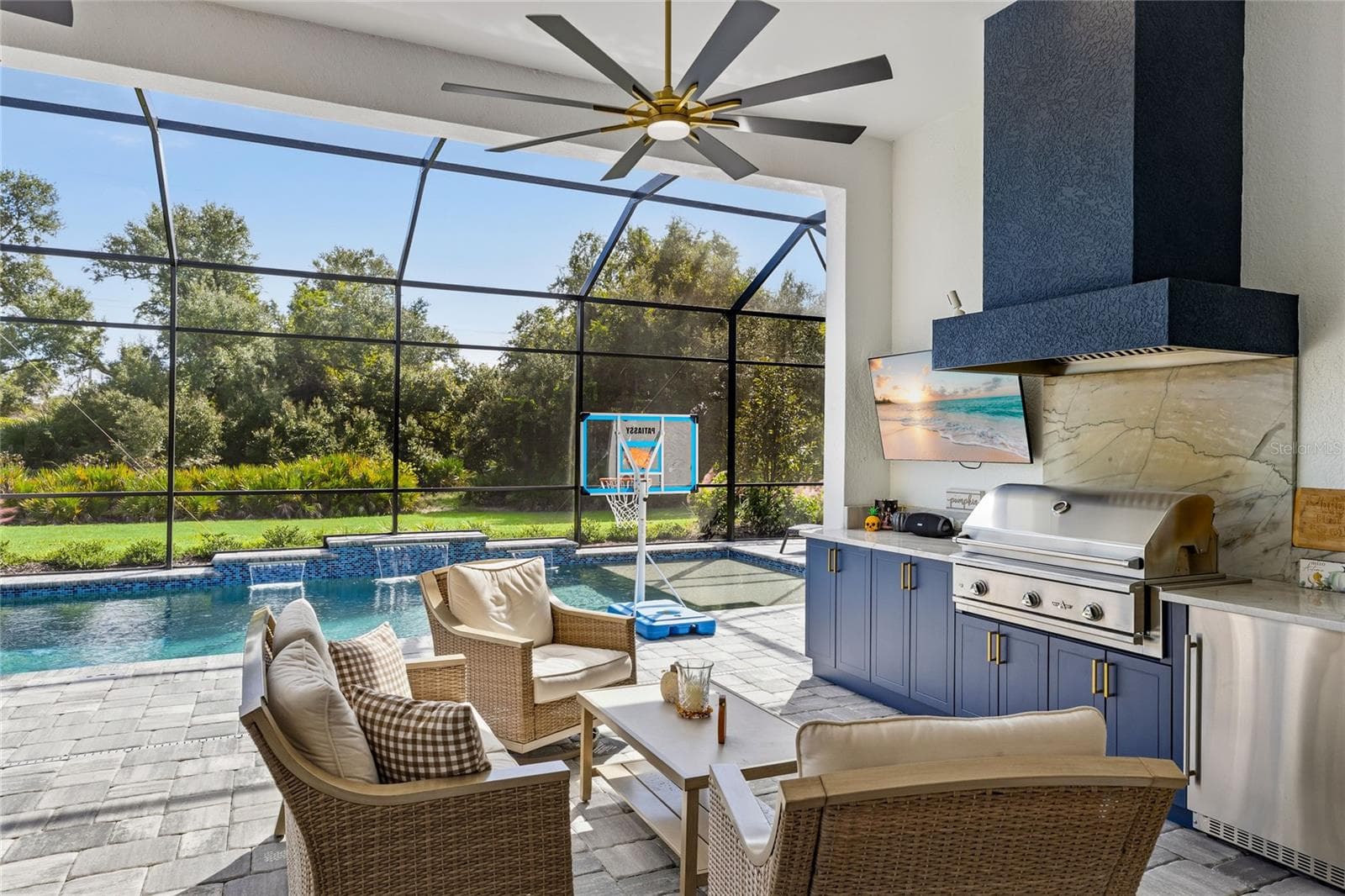 Expansive Lanai, Custom Outdoor Kitchen and Custom Pool and Spa. - 14726 EAGLE BRANCH DR, NOKOMIS