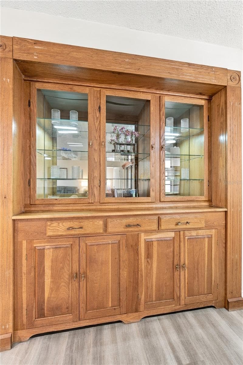 47. Custom Built in Solid Wood Buffet is Timeless.. Drawers, Display Shelves, Cabinet Storage Underneath too! - 112 PEACOCK CIR, SAFETY HARBOR