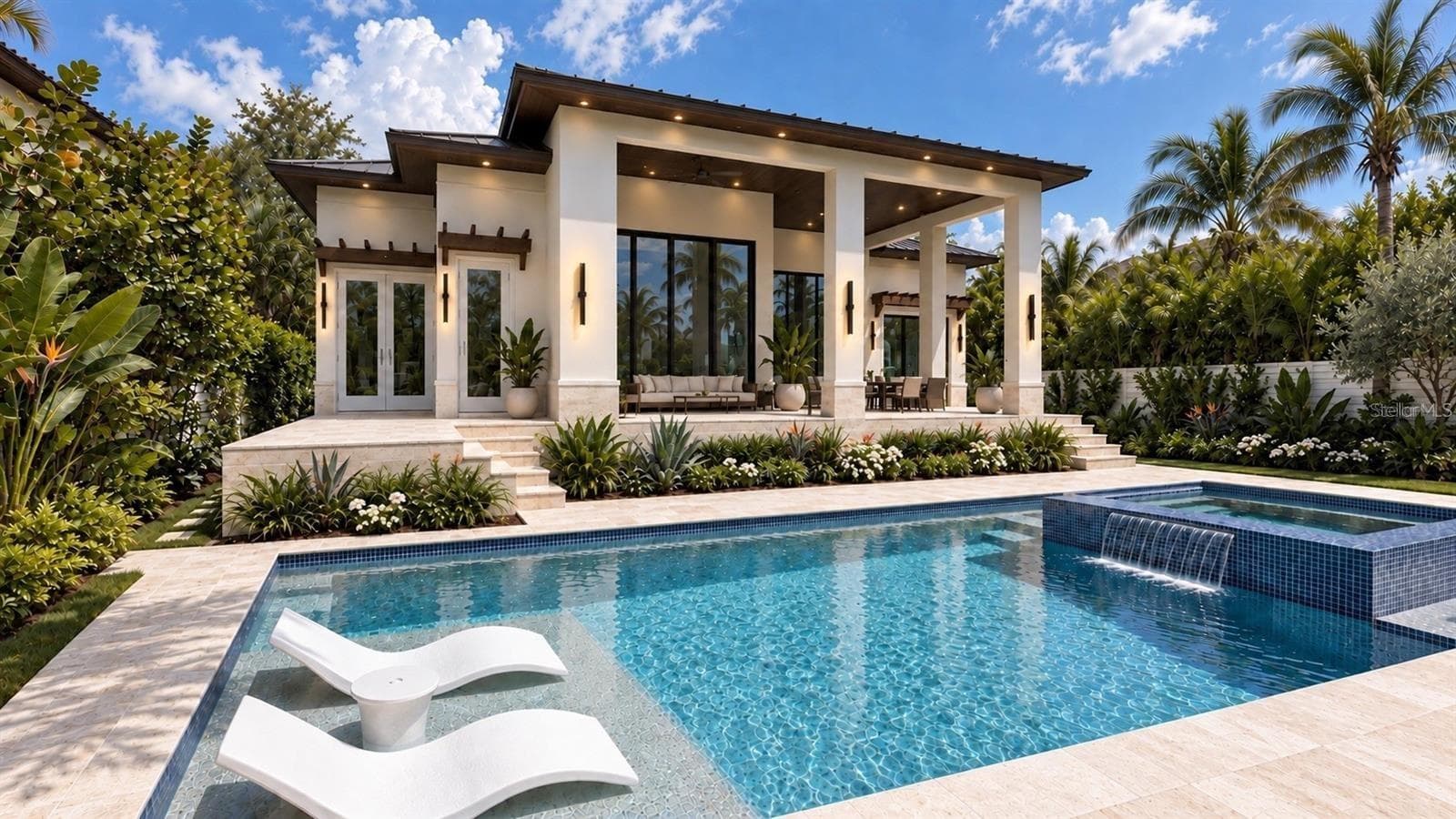Elevated pool deck, with virtual staging. - 838 NORSOTA WAY, SARASOTA