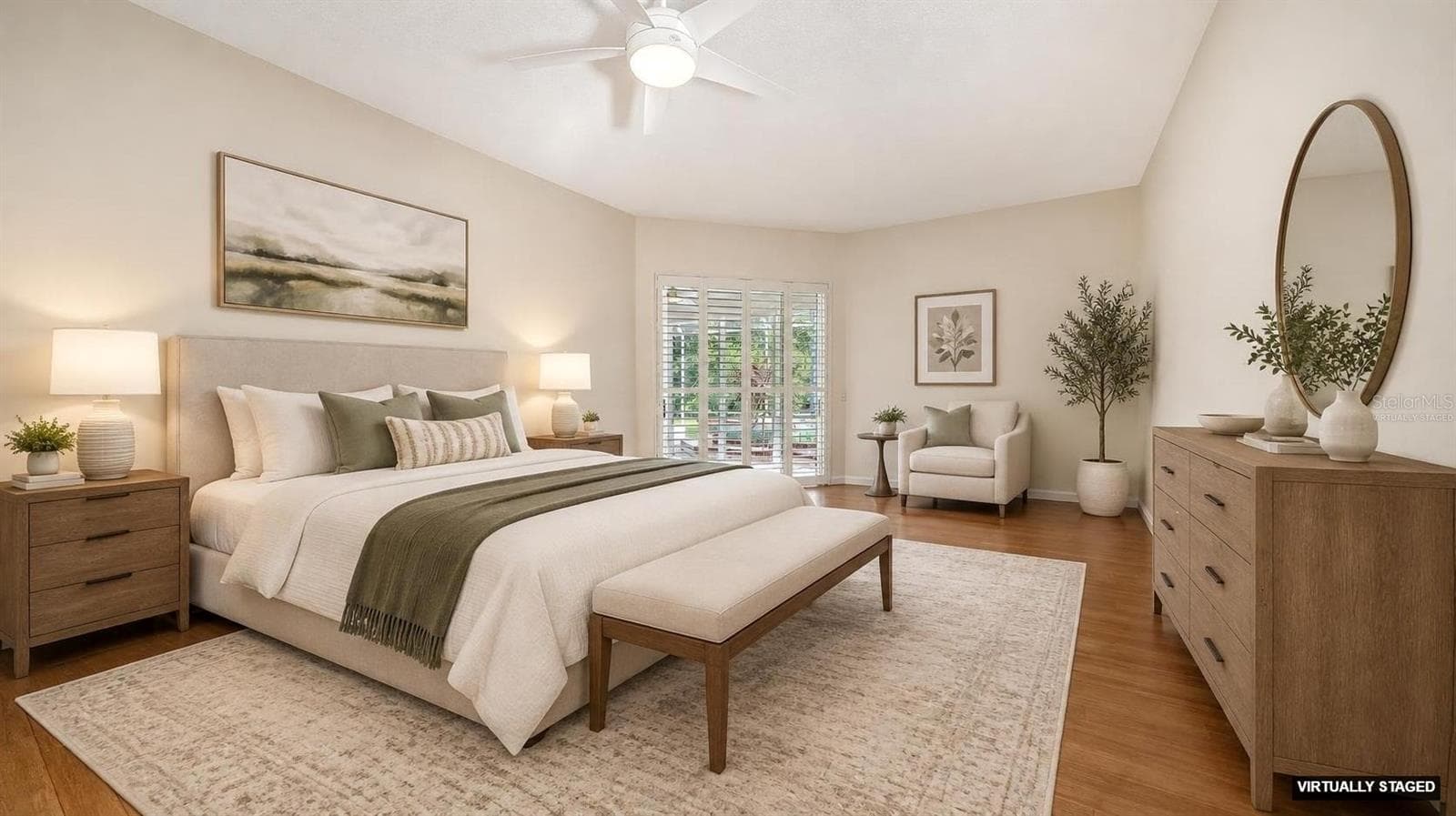 Virtually staged primary bedroom - 9488 HAWKSMOOR LN, SARASOTA