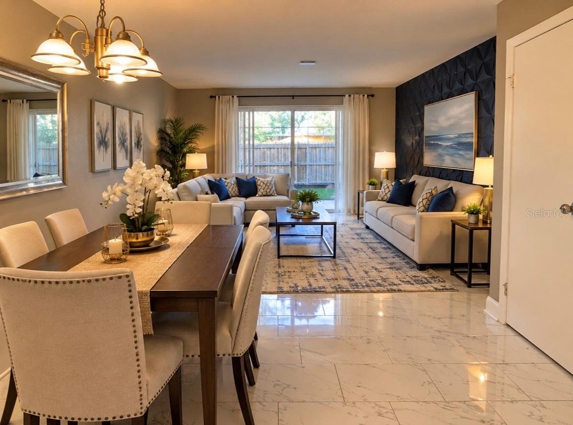 virtual staged living/dining room - 6073 AMBERLY TER #T13, ORLANDO